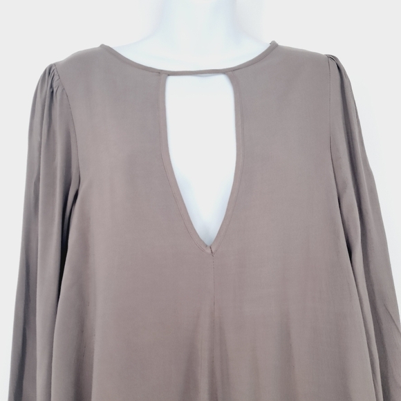 Free People Made In Philadelphia Rayon Layered  Taupe Deep V Dress - Picture 2 of 8